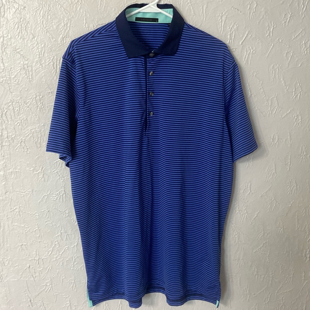 ⛳️ Greyson Men’s Navy Blue Stripped Golf Polo - L 🏌️‍♂️